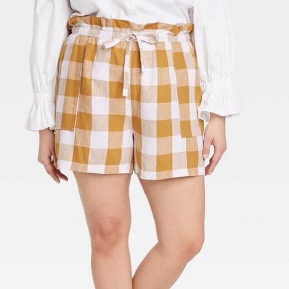 Who What Wear 2X 4X checkered paper bag style baggy drawstring shorts - Picture 1 of 3